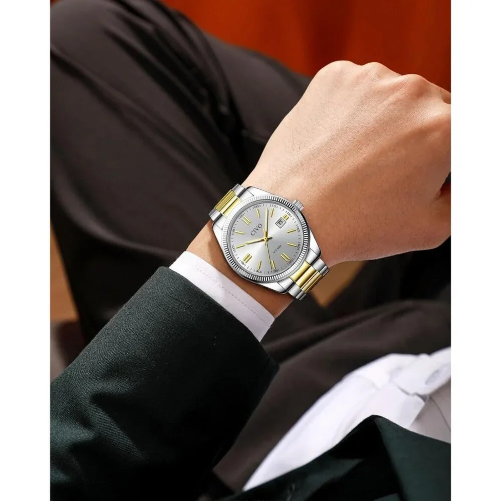 Men's Gold-V1 Stainless Steel Hook Buckle Analog Comfortable Stylish Wrist Watch
